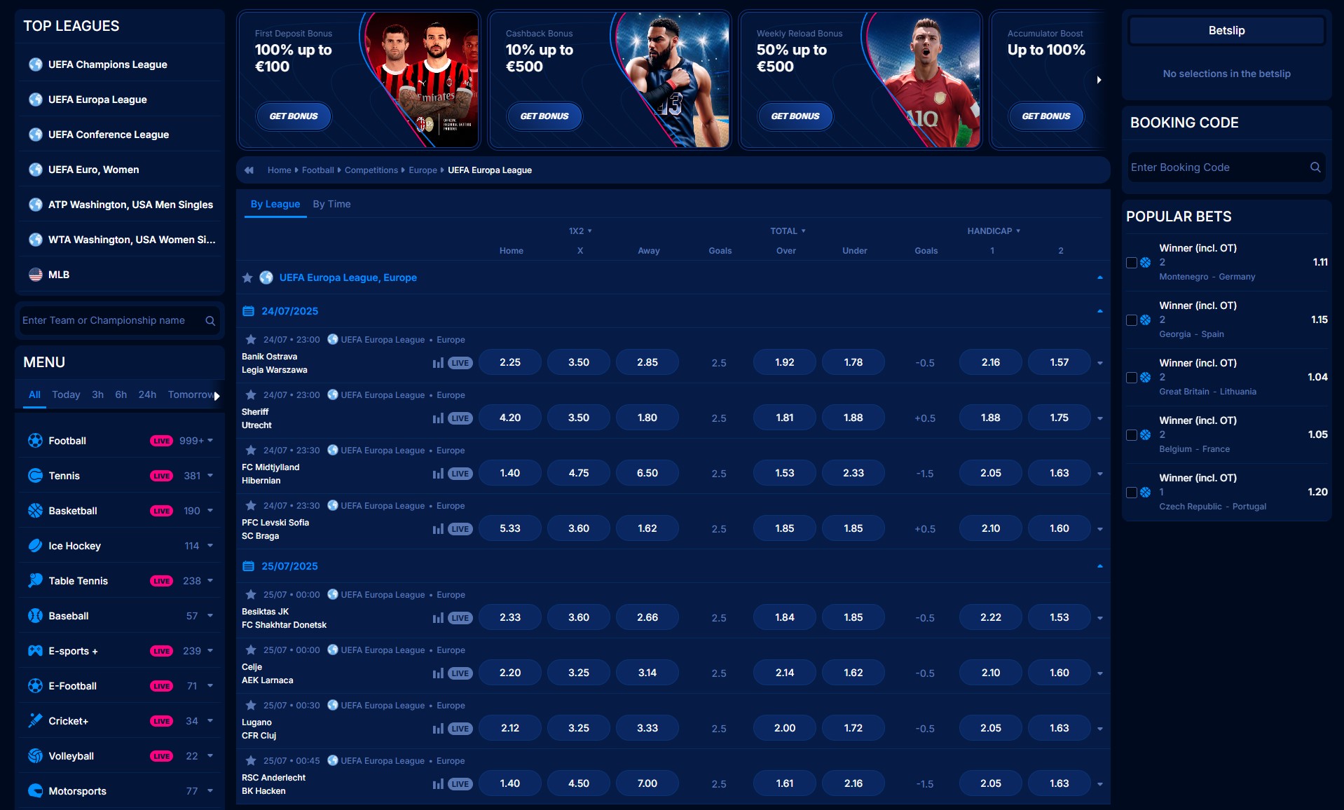 Interfaccia di scommesse live su Boomerang Bet